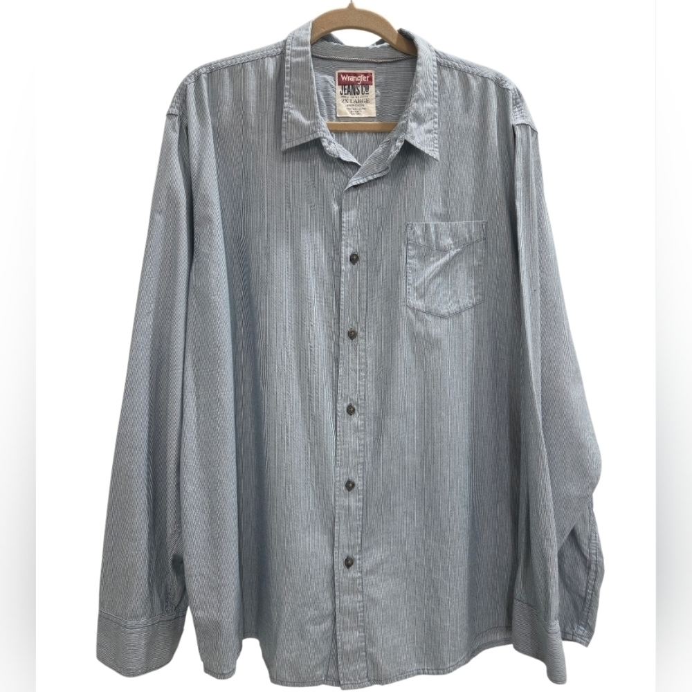 Wrangler Mens 100% Cotton Blue/White Long Sleeve Shirt - Size 2X